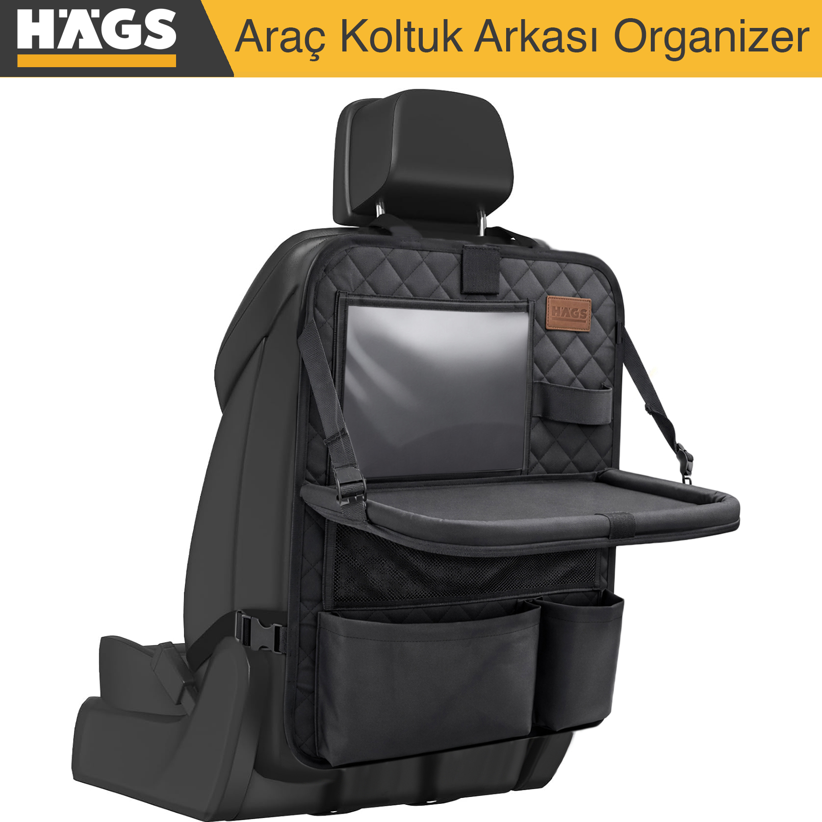 Araç Koltuk Arkası Düzenleyici Araç içi Organizer Düzenleyici Katlanır Sehpalı Çocuk Tekmeleri için çok Fonksiyonlu Araba Koltuğu Sırt Koruyucu Paspas Mat Tablet Bölmeli ve Çok Sayıda Cepli Siyah 2