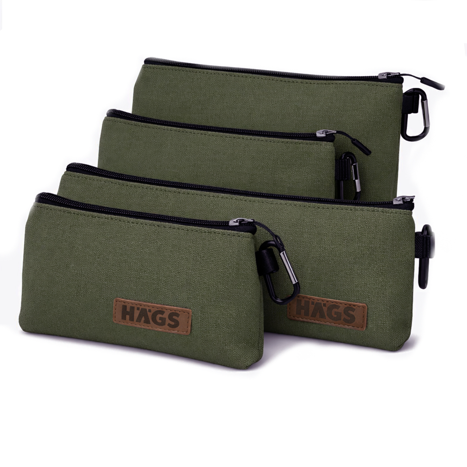Haegs Çok Amaçlı Küçük Alet Çantası Fermuarlı Kanvas Kalemlik Alet Kırtasiye ve Kalemler için Saklama Düzenleyici Çantalar Organizer Kese 4 lü Karışık Boy Haki