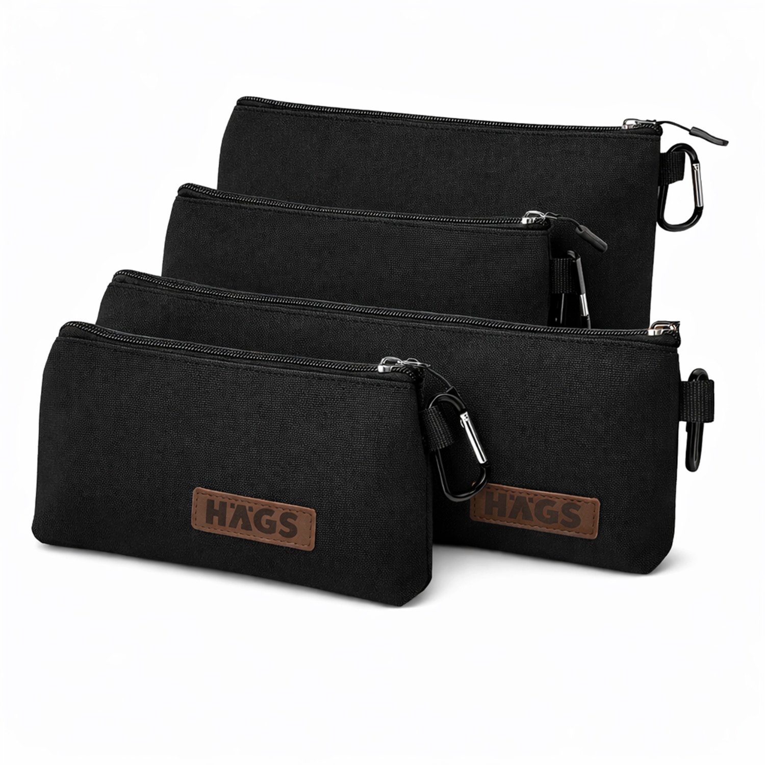 Haegs Çok Amaçlı Küçük Alet Çantası Fermuarlı Kanvas Kalemlik Alet Kırtasiye ve Kalemler için Saklama Düzenleyici Çantalar Organizer Kese 4 lü Karışık Boy Siyah