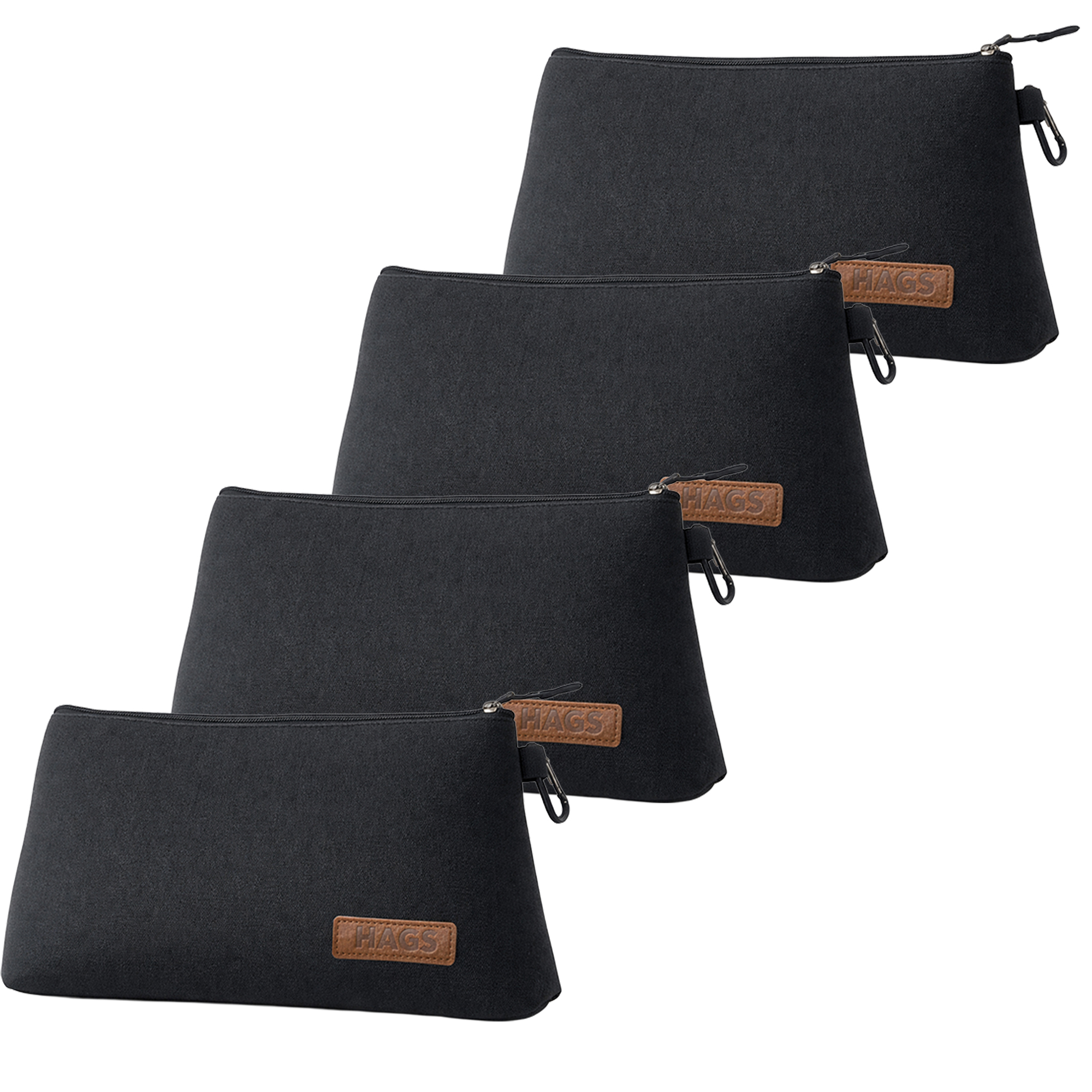 Haegs Çok Amaçlı Küçük Alet Çantası Fermuarlı Kanvas Kalemlik Alet Kırtasiye ve Kalemler için Saklama Düzenleyici Çantalar Organizer Kese 4 lü Büyük Boy Siyah