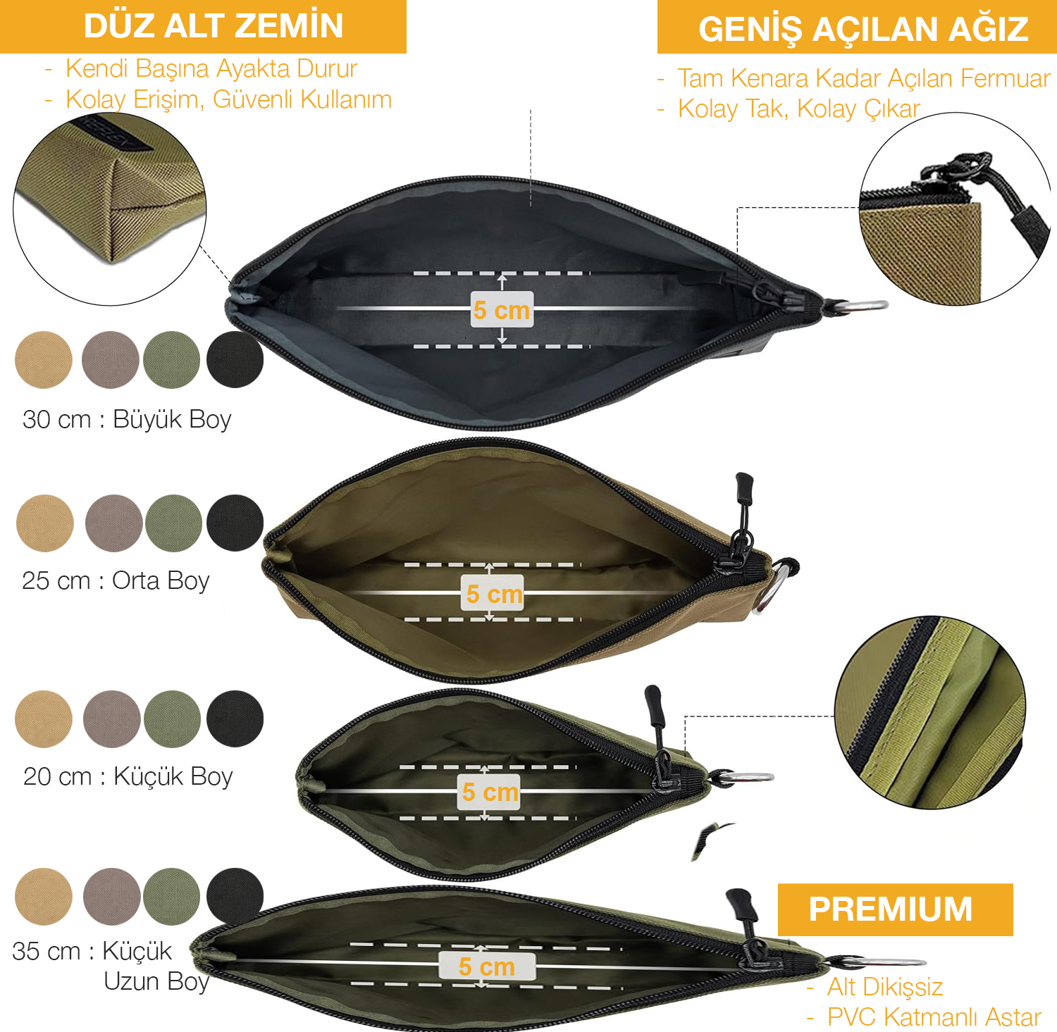 Haegs Çok Amaçlı Küçük Alet Çantası Fermuarlı Kanvas Kalemlik Alet Kırtasiye ve Kalemler için Saklama Düzenleyici Çantalar Organizer Kese 4 lü Büyük Boy Karışık Renk 4