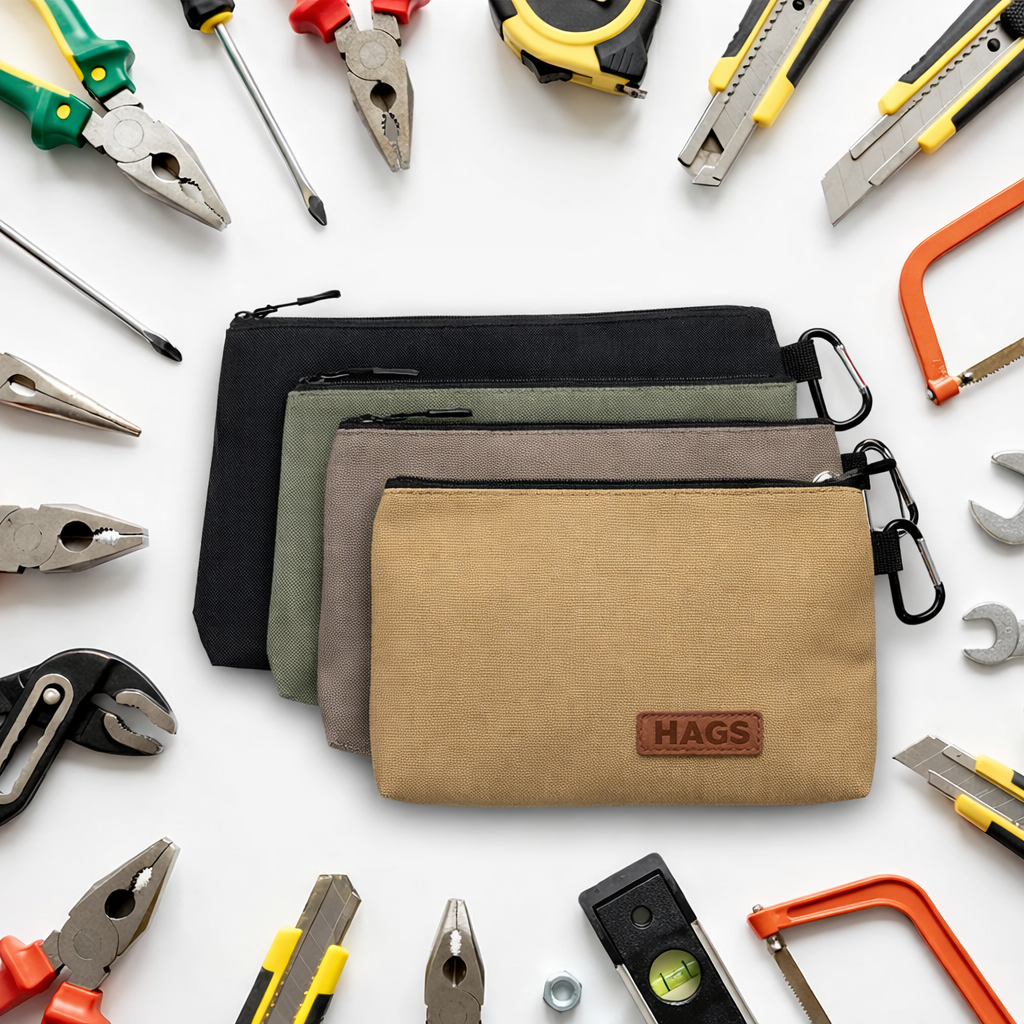 Haegs Çok Amaçlı Küçük Alet Çantası Fermuarlı Kanvas Kalemlik Alet Kırtasiye ve Kalemler için Saklama Düzenleyici Çantalar Organizer Kese 4 lü Büyük Boy Karışık Renk 6
