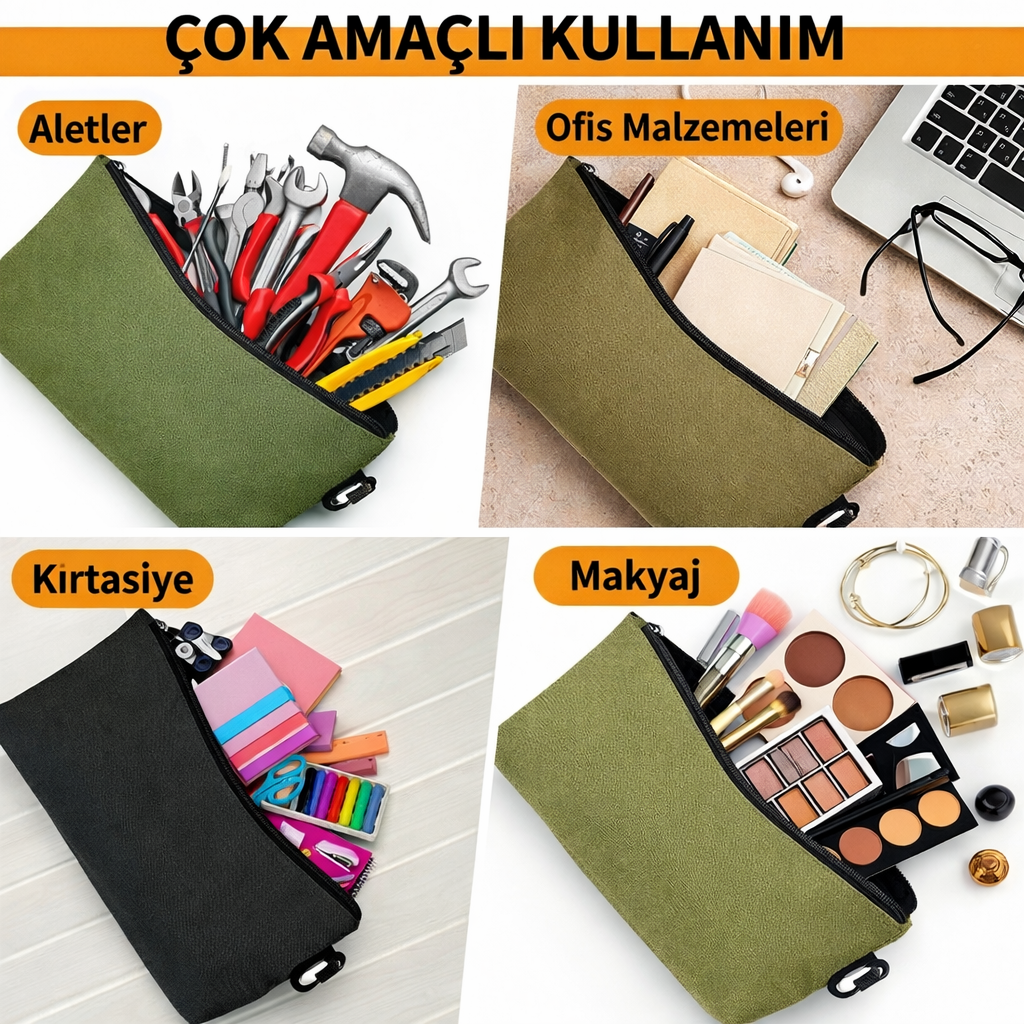 Haegs Çok Amaçlı Küçük Alet Çantası Fermuarlı Kanvas Kalemlik Alet Kırtasiye ve Kalemler için Saklama Düzenleyici Çantalar Organizer Kese 4 lü Büyük Boy Karışık Renk 7
