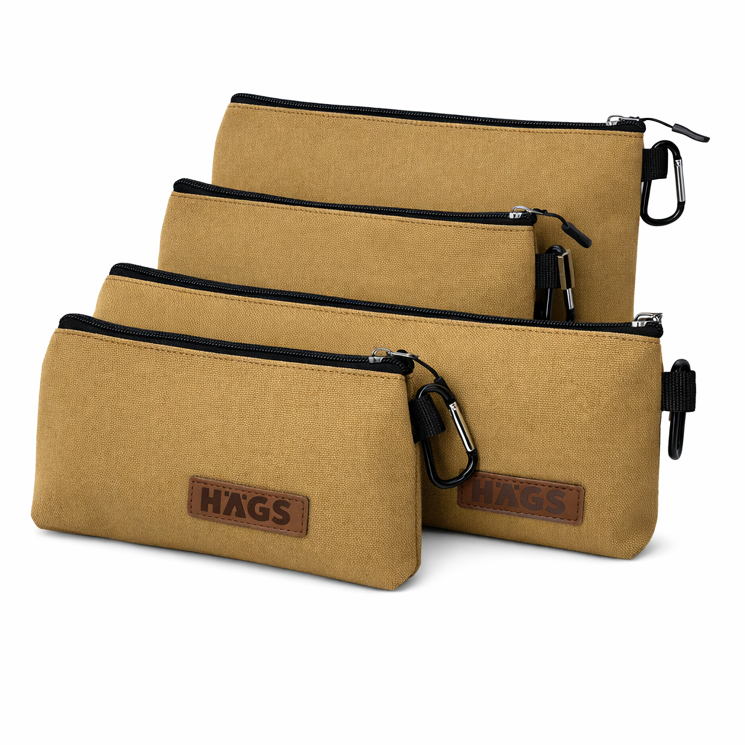 Haegs Çok Amaçlı Küçük Alet Çantası Fermuarlı Kanvas Kalemlik Alet Kırtasiye ve Kalemler için Saklama Düzenleyici Çantalar Organizer Kese 4 lü Karışık Boy Açık Kahve
