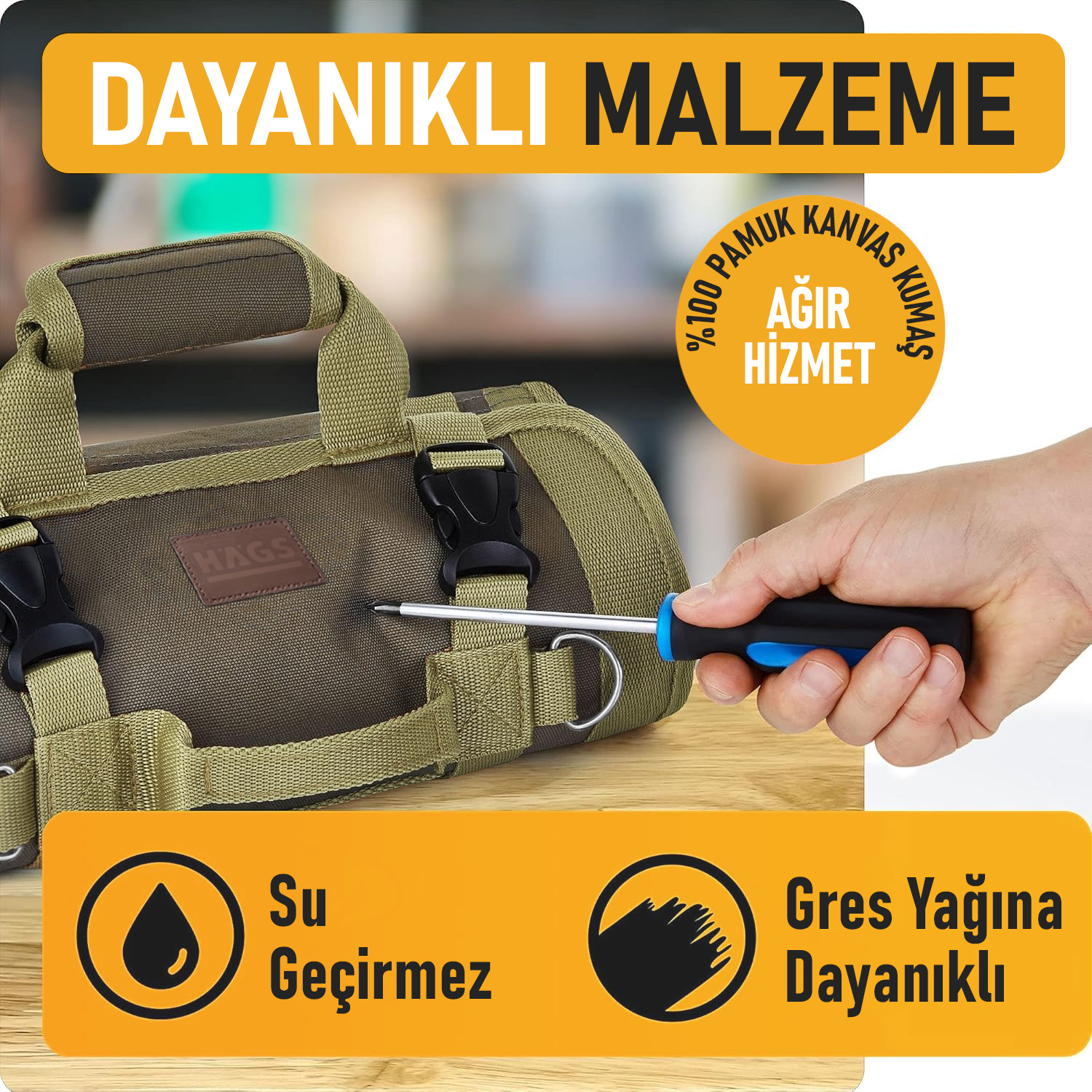 HAEGS Alet Çantası Ağır Hizmet Tipi Kanvas Rulo Takım Çantası Katlanabilir Alet Organizer El Çantası Tamirci Usta Marangoz Elektrikçi Teknisyen Hobici Takım Çantası Alet Takım Anahtar Düzenleyici Çanta Kahverengi 5