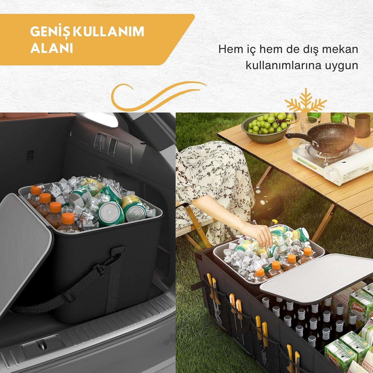 HAEGS Araç Bagaj Düzenleyici Soğutucu Çantalı Bagaj Organizer Sağlam Katlanabilir Otomobil ve SUV lar için Cepli 3 Ana Bölmeli 70L 75x35x28 cm - Gri 6