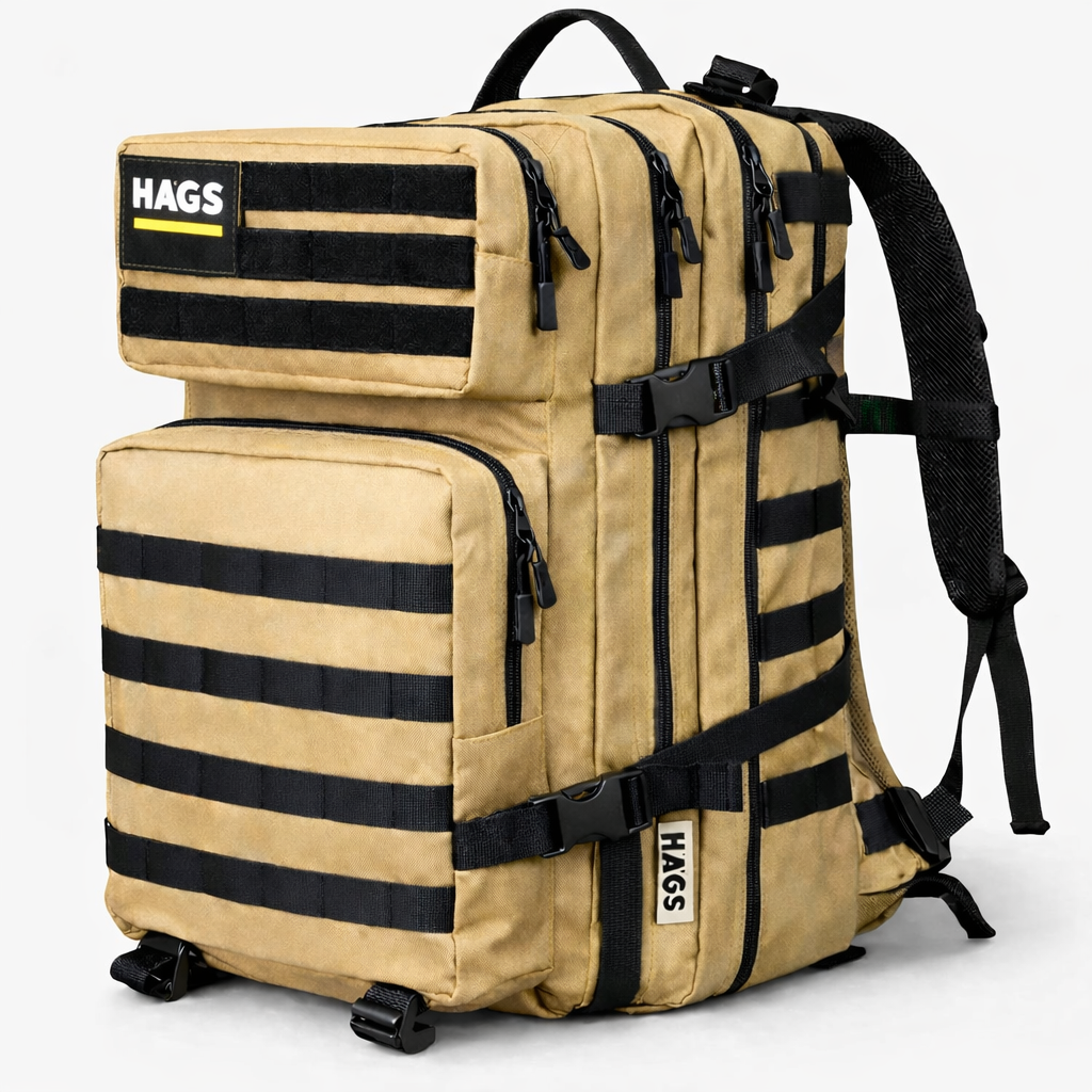 HAEGS Askeri Taktik Sırt Çantası Ordu Derecesinde Sağlam Ağır Hizmet Taktik Çanta 3 Günlük Acil Durum Hücum Çantası Kampçılık Dağcılık Trekking Seyahat Sırt Çantası- 45L - Camel Bej