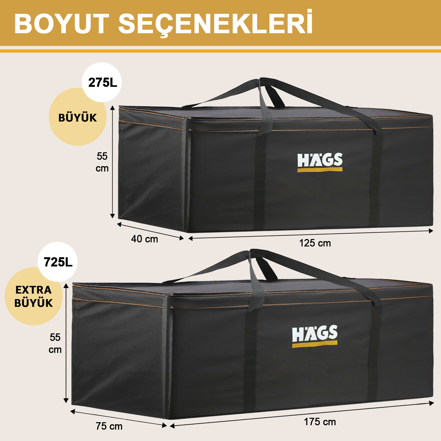 HAEGS Bahçe Mobilya Yastığı Minderi Saklama Çantası Hurç Yatak Yorgan Yastık Organizer Düzenleyici Depolama Hurcu Çantası Extra Büyük Battal Boy - 725 Lt Siyah 2