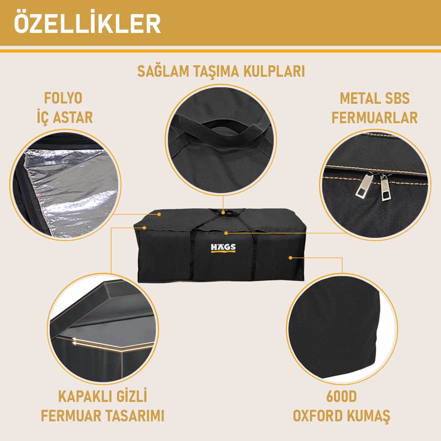 HAEGS Bahçe Mobilya Yastığı Minderi Saklama Çantası Hurç Yatak Yorgan Yastık Organizer Düzenleyici Depolama Hurcu Çantası Extra Büyük Battal Boy - 725 Lt Siyah 4