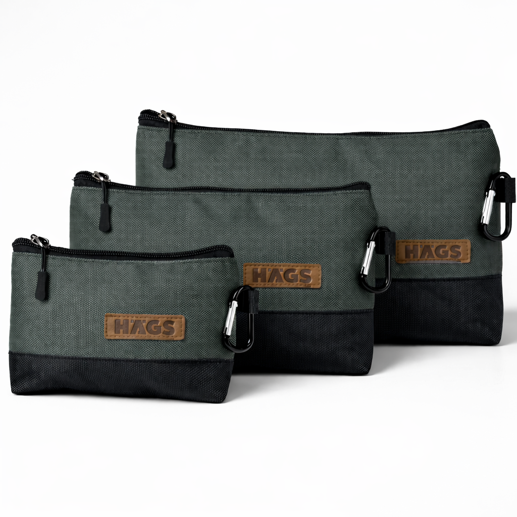 HAEGS Fermuarlı Küçük Alet Çantası Oxford Kumaş Karabina Kancalı Su Geçirmez Dik Durabilen Çok Amaçlı Alet Takım Organizer Düzenleyici Saklama Çantası Ağır Hizmet Tipi 3 lu Karışık Boy - Gri