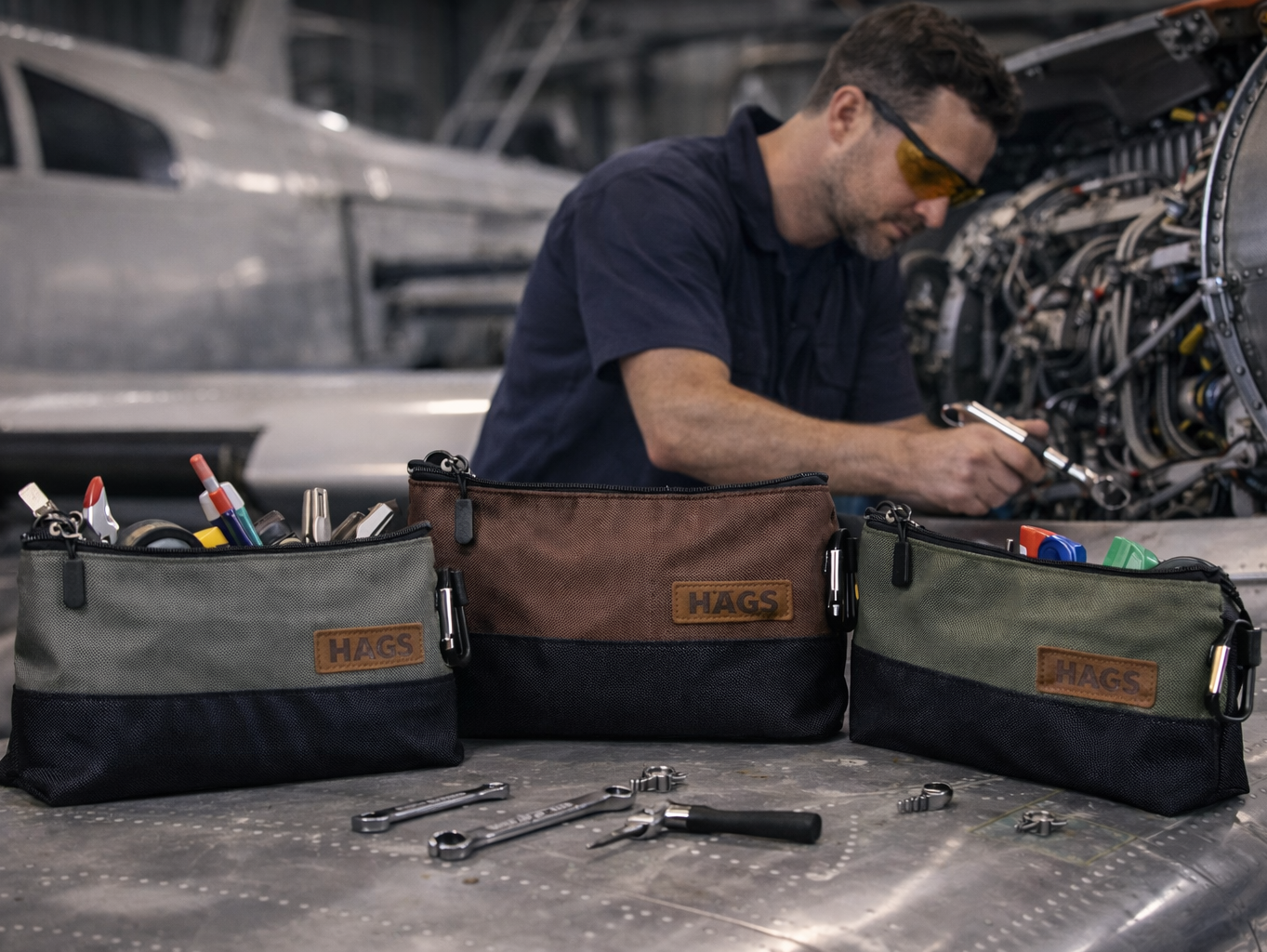 HAEGS Fermuarlı Küçük Alet Çantası Oxford Kumaş Karabina Kancalı Su Geçirmez Dik Durabilen Çok Amaçlı Alet Takım Organizer Düzenleyici Saklama Çantası Ağır Hizmet Tipi 3 lu Karışık Boy - Kahverengi 3