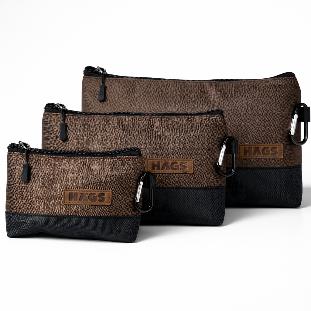 HAEGS Fermuarlı Küçük Alet Çantası Oxford Kumaş Karabina Kancalı Su Geçirmez Dik Durabilen Çok Amaçlı Alet Takım Organizer Düzenleyici Saklama Çantası Ağır Hizmet Tipi 3 lu Karışık Boy - Kahverengi
