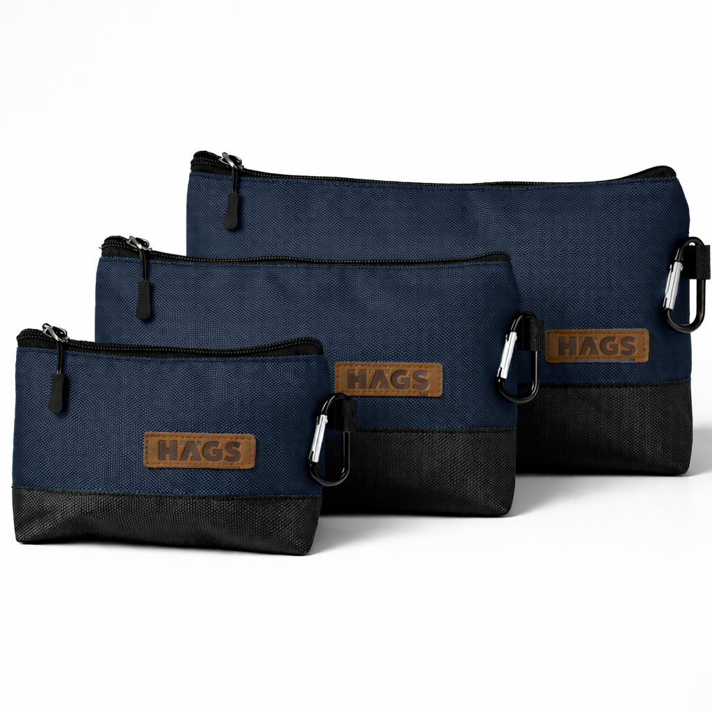 HAEGS Fermuarlı Küçük Alet Çantası Oxford Kumaş Karabina Kancalı Su Geçirmez Dik Durabilen Çok Amaçlı Alet Takım Organizer Düzenleyici Saklama Çantası Ağır Hizmet Tipi 3 lu Karışık Boy - Mavi