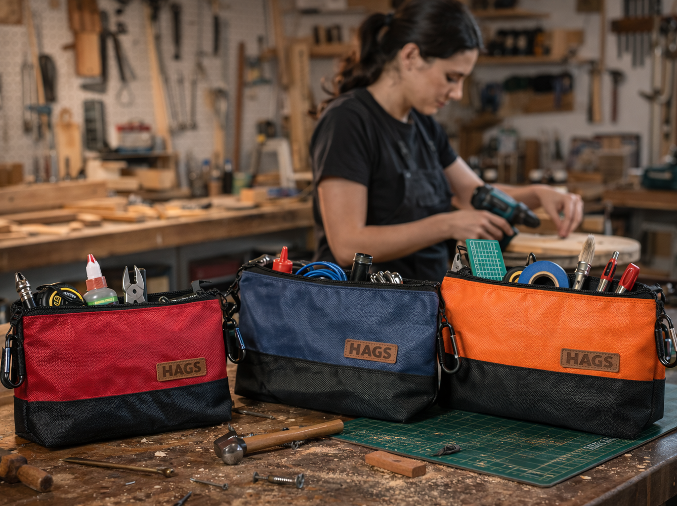 HAEGS Fermuarlı Küçük Alet Çantası Oxford Kumaş Karabina Kancalı Su Geçirmez Dik Durabilen Çok Amaçlı Alet Takım Organizer Düzenleyici Saklama Çantası Ağır Hizmet Tipi 3 lu Karışık Boy - Kırmızı 2