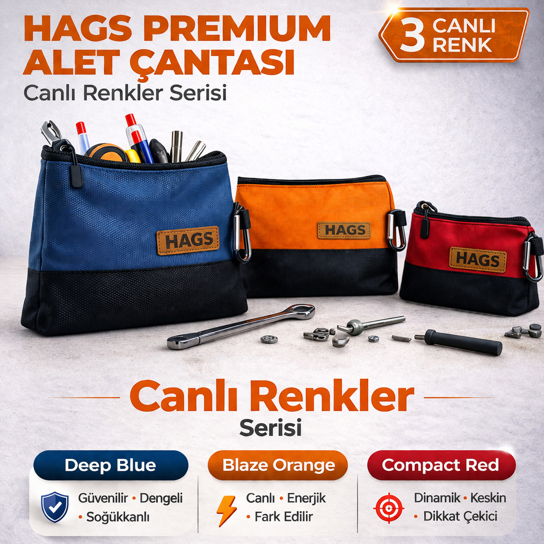 HAEGS Fermuarlı Küçük Alet Çantası Oxford Kumaş Karabina Kancalı Su Geçirmez Dik Durabilen Çok Amaçlı Alet Takım Organizer Düzenleyici Saklama Çantası Ağır Hizmet Tipi 3 lu Karışık Boy - Kırmızı 3