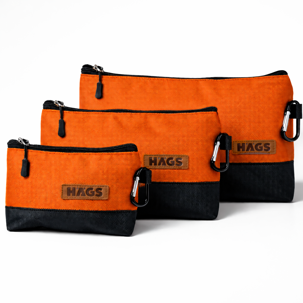 HAEGS Fermuarlı Küçük Alet Çantası Oxford Kumaş Karabina Kancalı Su Geçirmez Dik Durabilen Çok Amaçlı Alet Takım Organizer Düzenleyici Saklama Çantası Ağır Hizmet Tipi 3 lu Karışık Boy - Turuncu