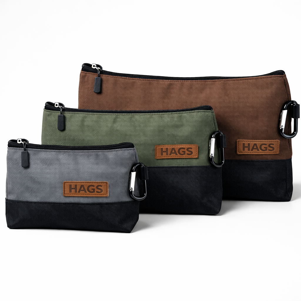 HAEGS Fermuarlı Küçük Alet Çantası Oxford Kumaş Karabina Kancalı Su Geçirmez Dik Durabilen Çok Amaçlı Alet Takım Organizer Düzenleyici Saklama Çantası Ağır Hizmet Tipi 3 lu Karışık Boy - Doğal Renkler