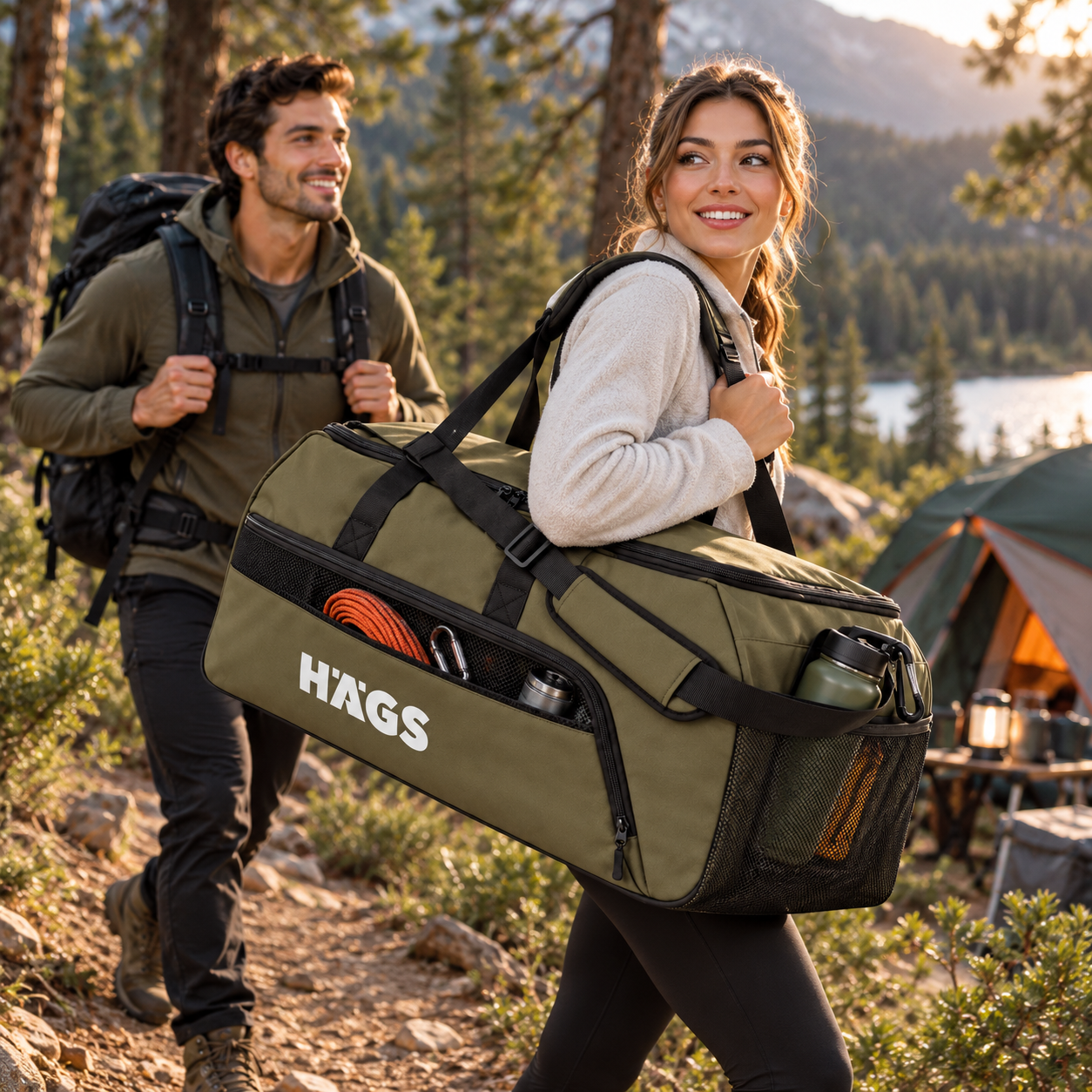 HAEGS Spor Seyahat Çantası Duffle Bag Taşıma Çantası Su Geçirmez Dayanıklı Erkek Kadın için Büyük BoySpor Çantası Sports Kamp Malzemeleri Taşıma Saklama için 65Lt - Yeşil 2