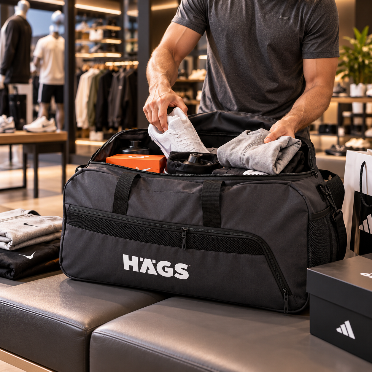 HAEGS Spor Seyahat Çantası Duffle Bag Taşıma Çantası Su Geçirmez Dayanıklı Erkek Kadın için Büyük Boy Spor Çantası Sports Kamp Malzemeleri Taşıma Saklama için 65Lt - Gri 9