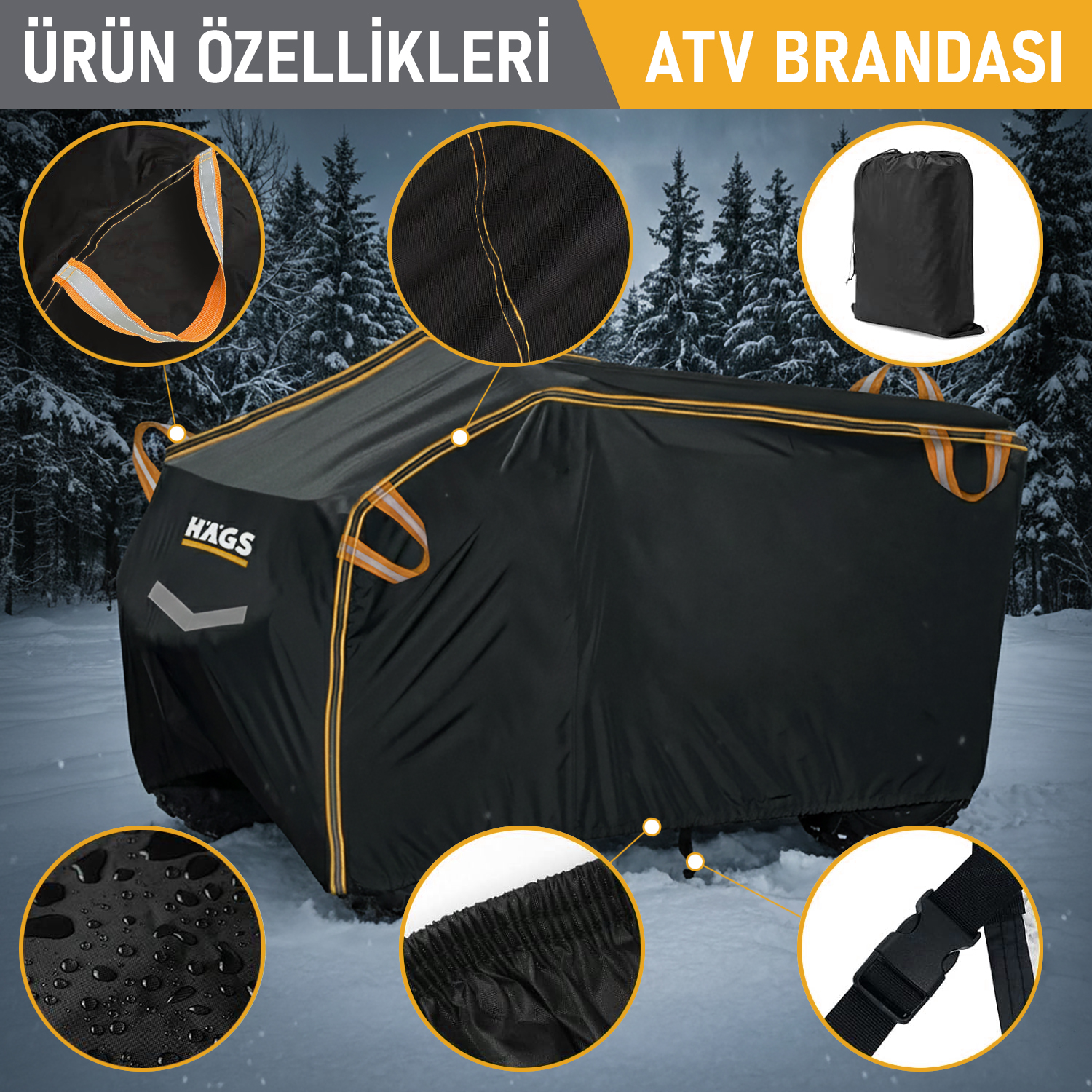 Haegs ATV Brandası ATV Koruma Kılıfı Örtüsü Su Geçirmez Dış Mekan Ağır Hizmet Tipi 4 Mevsim XL-210-120-115cm - Gri 5