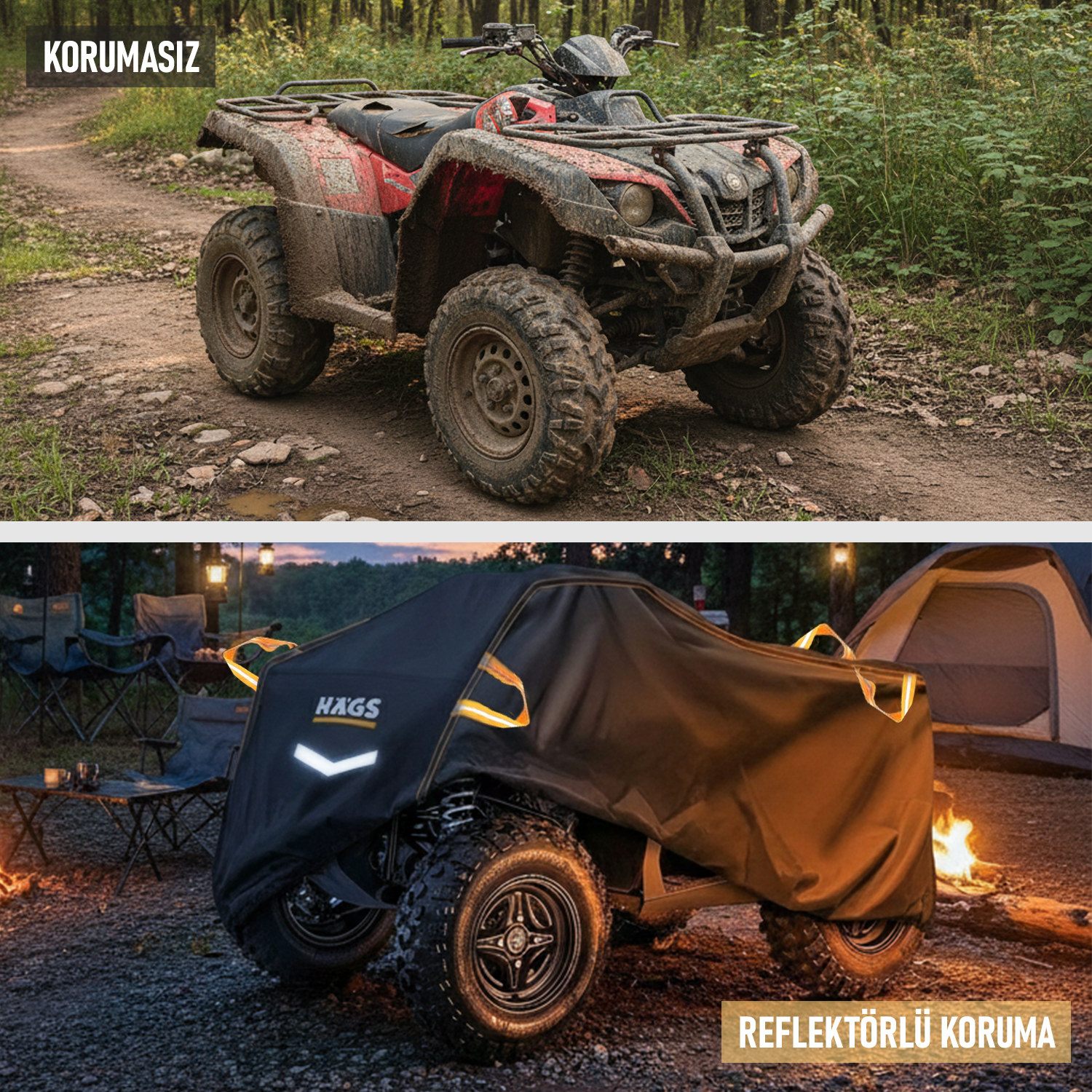 Haegs ATV Brandası ATV Koruma Kılıfı Örtüsü Su Geçirmez Dış Mekan Ağır Hizmet Tipi 4 Mevsim XL-210-120-115cm - Gri 8