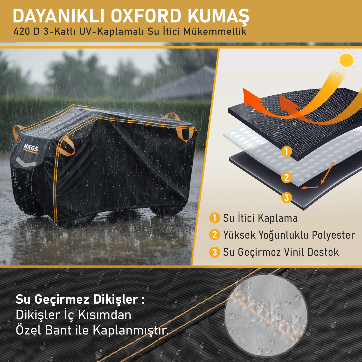 Haegs ATV Brandası ATV Koruma Kılıfı Örtüsü Su Geçirmez Dış Mekan Ağır Hizmet Tipi 4 Mevsim XL-210-120-115cm - Gri 6