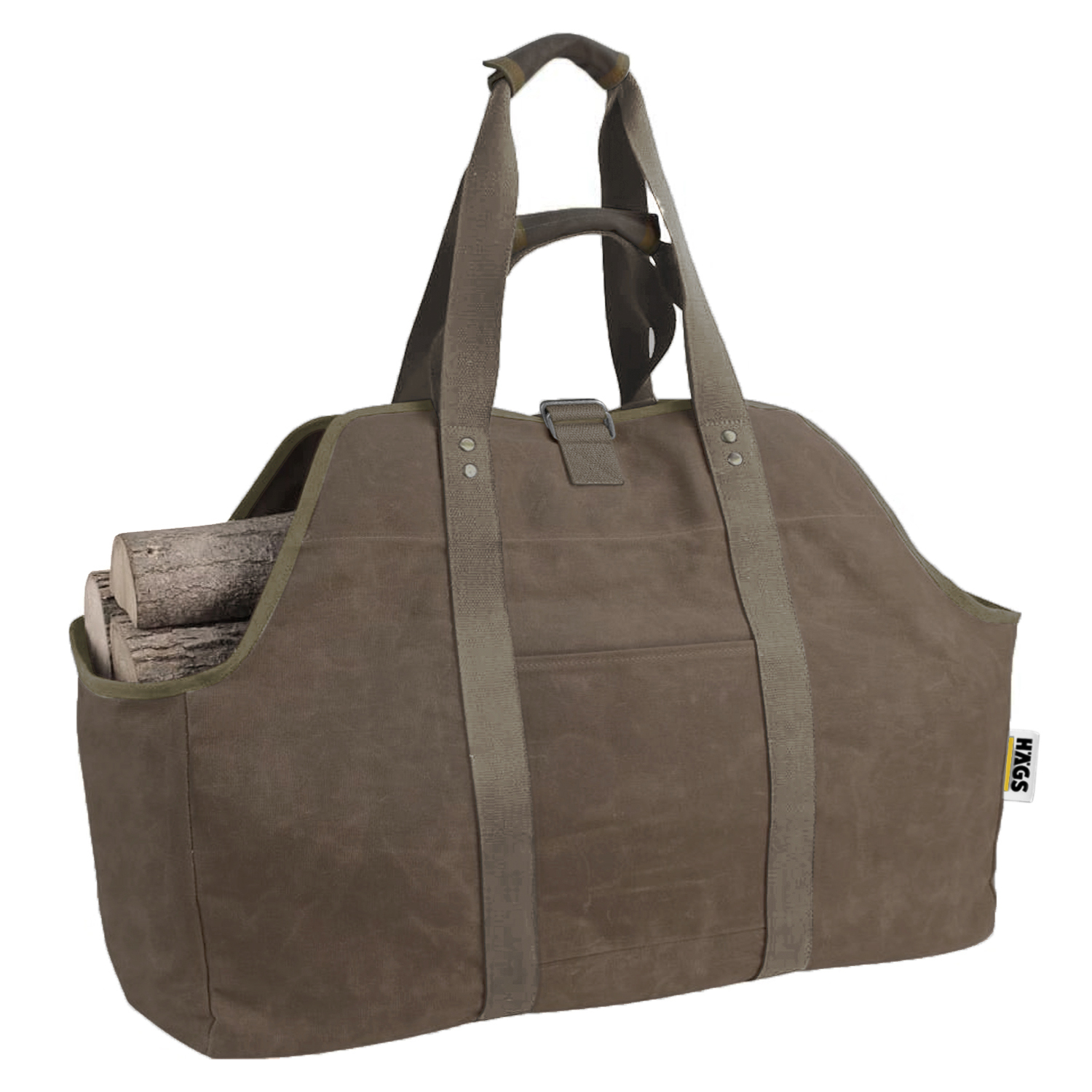 Haegs Ağır Hizmet Çantası Waxed Kanvas Şömine Odun Çantası Yakacak Kütük Taşıma Depolama Çantası Şömine Odunluk Aksesuarları - Büyük Boy - Kahverengi