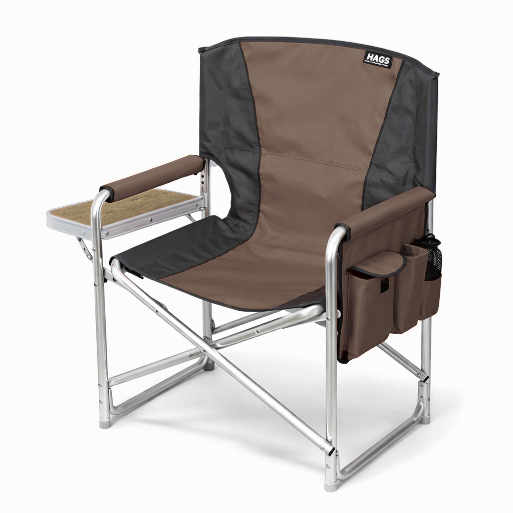 Haegs Alüminyum Kamp Sandalyesi Hafif Taşınabilir Katlanır Yönetmen Sandalyesi Yan Sehpa ve Çıkarılabilir Yan Cep ile Açık Hava Kampı Çim Piknik Bahçe Teras Balkon için Uygun Kahverengi