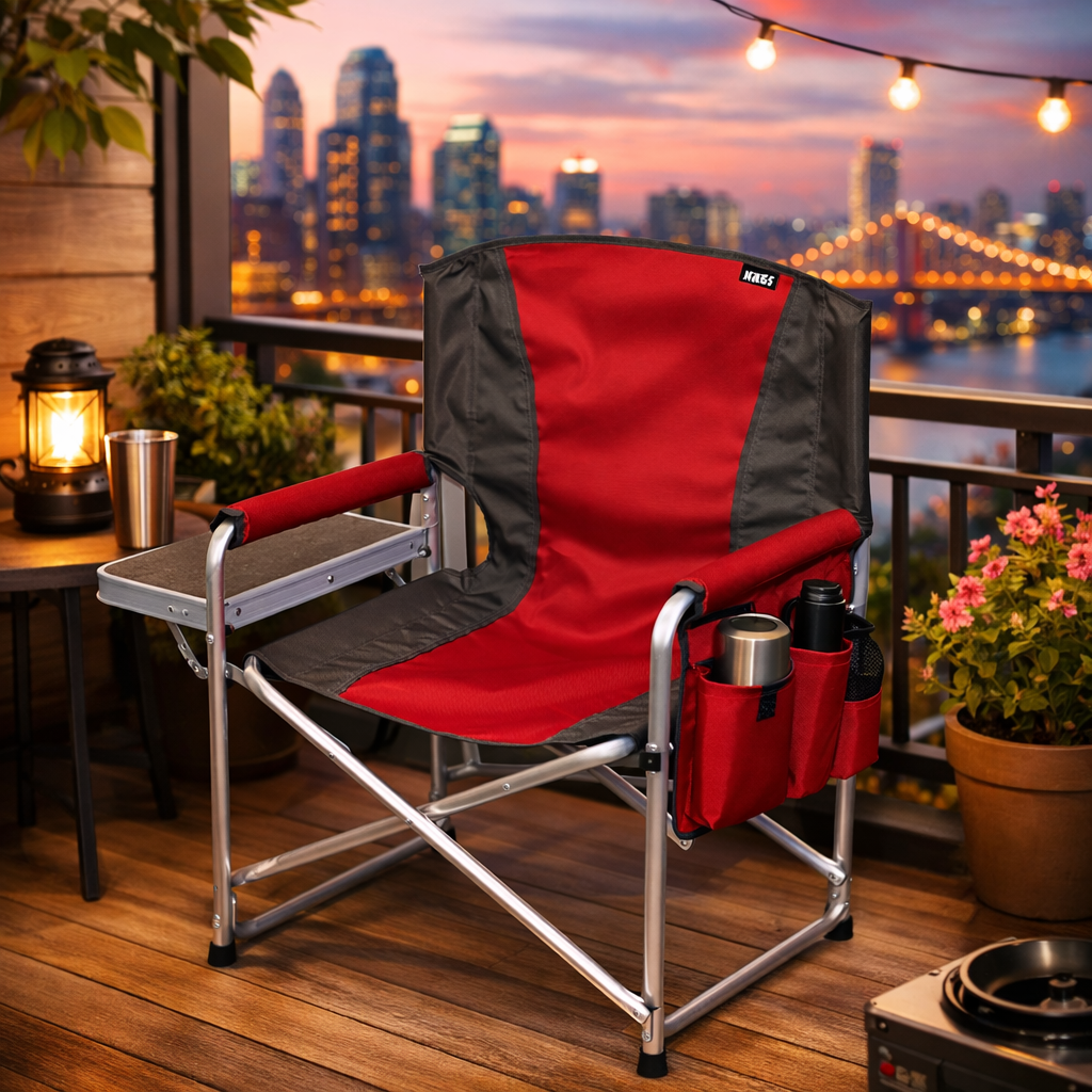 Haegs Alüminyum Kamp Sandalyesi Hafif Taşınabilir Katlanır Yönetmen Sandalyesi Yan Sehpa ve Çıkarılabilir Yan Cep ile Açık Hava Kampı Çim Piknik Bahçe Teras Balkon için Uygun Kırmızı 3