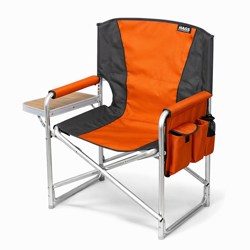 Haegs Alüminyum Kamp Sandalyesi Hafif Taşınabilir Katlanır Yönetmen Sandalyesi Yan Sehpa ve Çıkarılabilir Yan Cep ile Açık Hava Kampı Çim Piknik Bahçe Teras Balkon için Uygun Turuncu