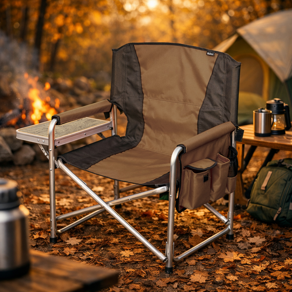 Haegs Alüminyum Kamp Sandalyesi Hafif Taşınabilir Katlanır Yönetmen Sandalyesi Yan Sehpa ve Çıkarılabilir Yan Cep ile Açık Hava Kampı Çim Piknik Bahçe Teras Balkon için Uygun Kahverengi 3