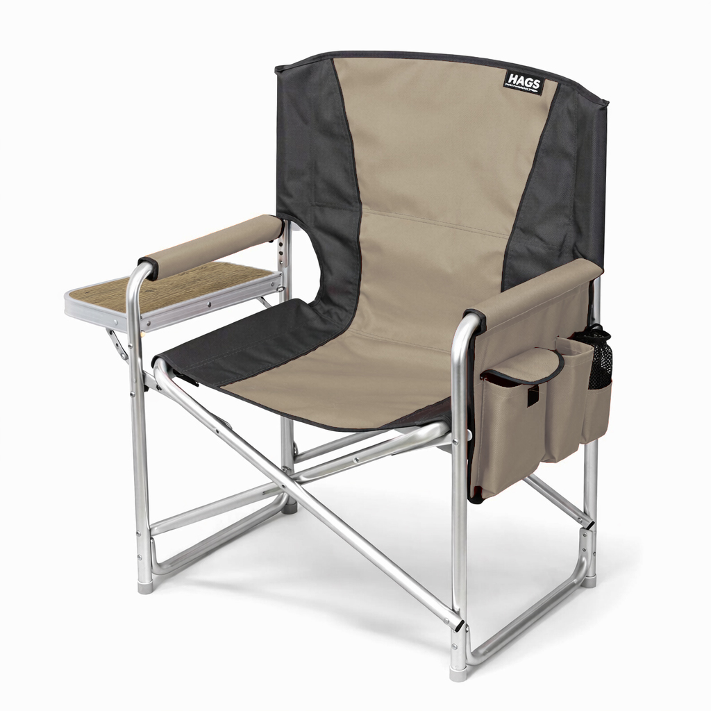Haegs Alüminyum Kamp Sandalyesi Hafif Taşınabilir Katlanır Yönetmen Sandalyesi Yan Sehpa ve Çıkarılabilir Yan Cep ile Açık Hava Kampı Çim Piknik Bahçe Teras Balkon için Uygun Bej