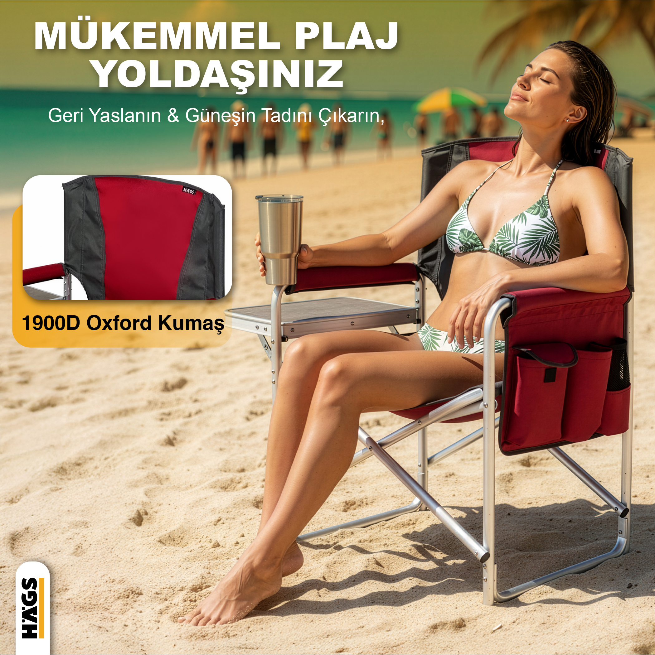 Haegs Alüminyum Kamp Sandalyesi Hafif Taşınabilir Katlanır Yönetmen Sandalyesi Yan Sehpa ve Çıkarılabilir Yan Cep ile Açık Hava Kampı Çim Piknik Bahçe Teras Balkon için Uygun Bej 7