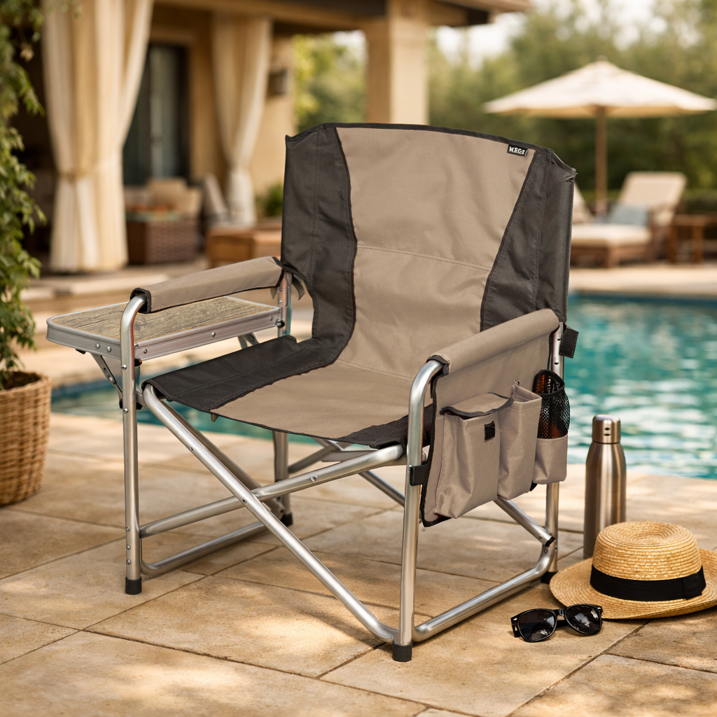 Haegs Alüminyum Kamp Sandalyesi Hafif Taşınabilir Katlanır Yönetmen Sandalyesi Yan Sehpa ve Çıkarılabilir Yan Cep ile Açık Hava Kampı Çim Piknik Bahçe Teras Balkon için Uygun Bej 3