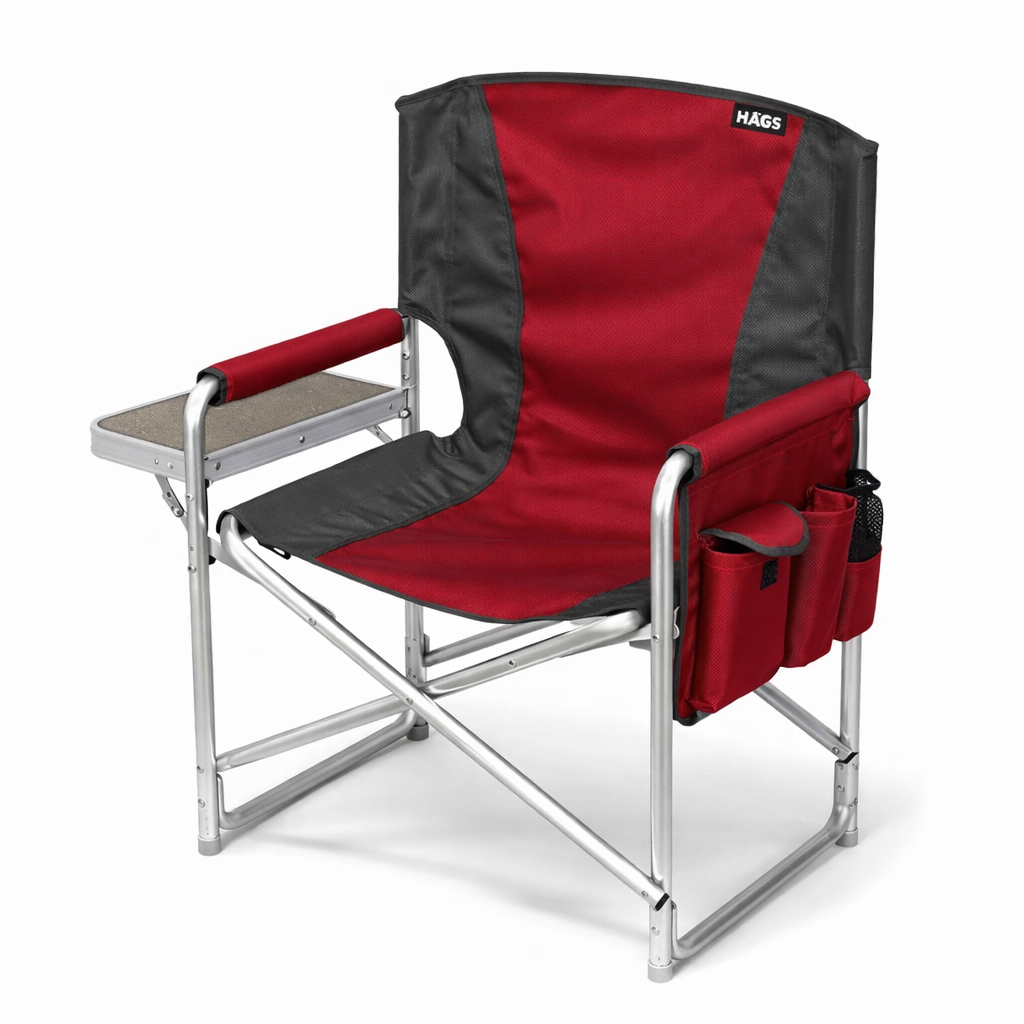 Haegs Alüminyum Kamp Sandalyesi Hafif Taşınabilir Katlanır Yönetmen Sandalyesi Yan Sehpa ve Çıkarılabilir Yan Cep ile Açık Hava Kampı Çim Piknik Bahçe Teras Balkon için Uygun Kırmızı