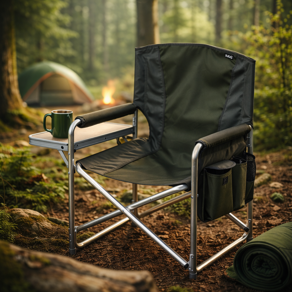 Haegs Alüminyum Kamp Sandalyesi Hafif Taşınabilir Katlanır Yönetmen Sandalyesi Yan Sehpa ve Çıkarılabilir Yan Cep ile Açık Hava Kampı Çim Piknik Bahçe Teras Balkon için Uygun Yeşil 3