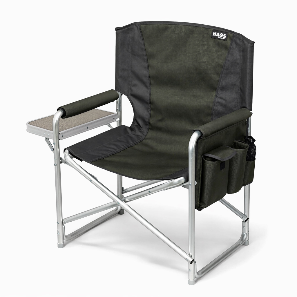 Haegs Alüminyum Kamp Sandalyesi Hafif Taşınabilir Katlanır Yönetmen Sandalyesi Yan Sehpa ve Çıkarılabilir Yan Cep ile Açık Hava Kampı Çim Piknik Bahçe Teras Balkon için Uygun Yeşil