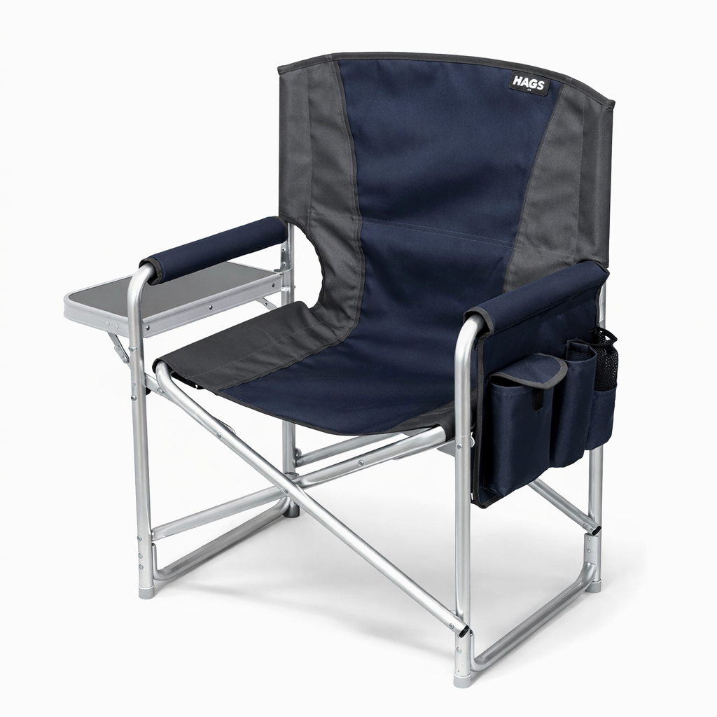 Haegs Alüminyum Kamp Sandalyesi Hafif Taşınabilir Katlanır Yönetmen Sandalyesi Yan Sehpa ve Çıkarılabilir Yan Cep ile Açık Hava Kampı Çim Piknik Bahçe Teras Balkon için Uygun Koyu Mavi
