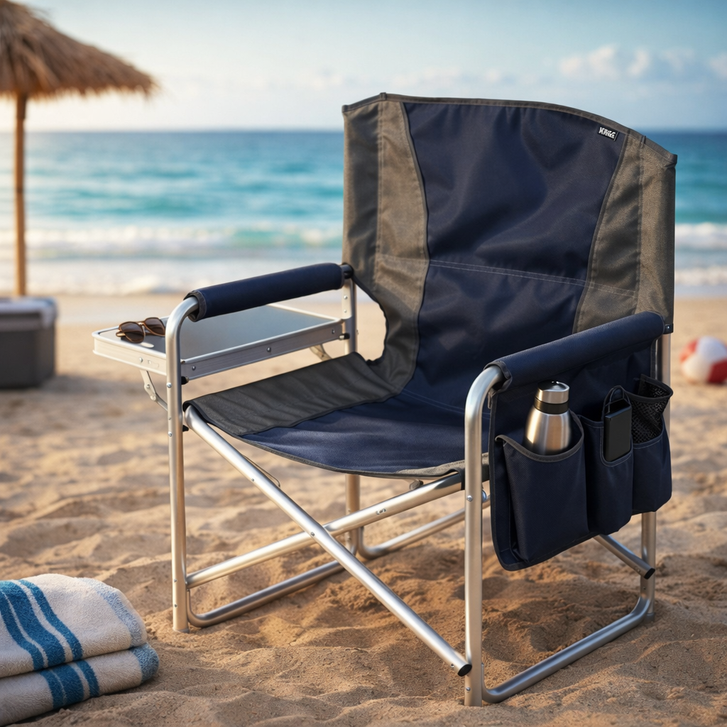 Haegs Alüminyum Kamp Sandalyesi Hafif Taşınabilir Katlanır Yönetmen Sandalyesi Yan Sehpa ve Çıkarılabilir Yan Cep ile Açık Hava Kampı Çim Piknik Bahçe Teras Balkon için Uygun Koyu Mavi 3