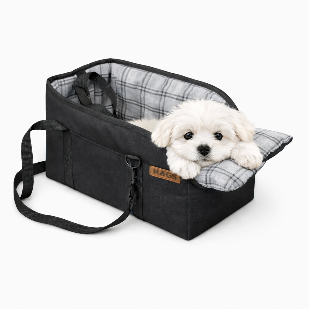 Haegs Araç Konsol Üstü Köpek Koltuğu Köpek Taşıma Çantası Küçük Köpekler İçin Taşınabilir Köpek Yatağı Kol Dayama Yeri Olan Yumuşak Minderli Evcil Hayvan Araba Koltuğu Siyah - Gri