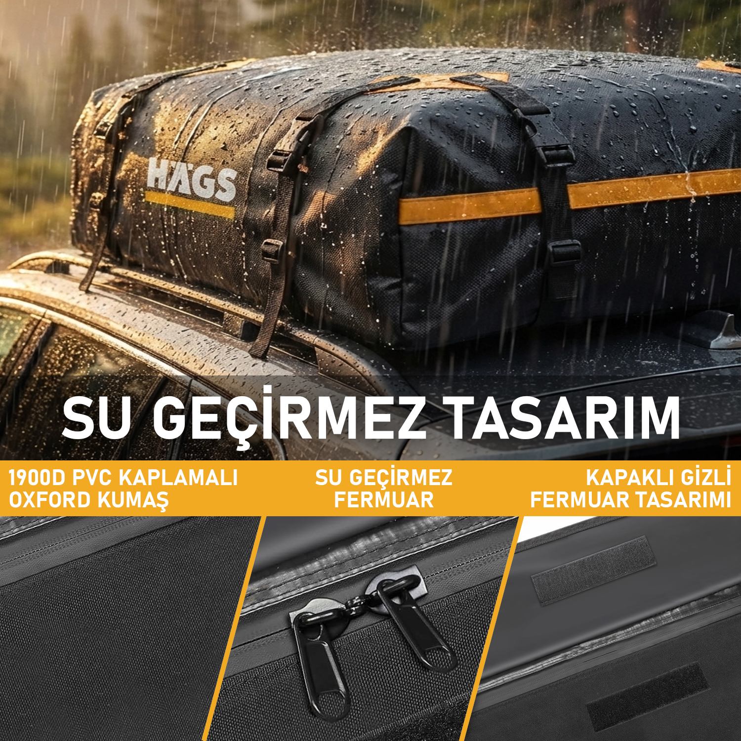 Haegs Araç Üstü Bagaj Çantası Pickup Bagaj içi Çantası Ağır Hizmet Tipi Su Geçirmez Tüm Araç Tavanları için Üst Rafı Çıtası Olan veya Olmayan 540L 150 x 60 x 60cm Siyah - Gri 6