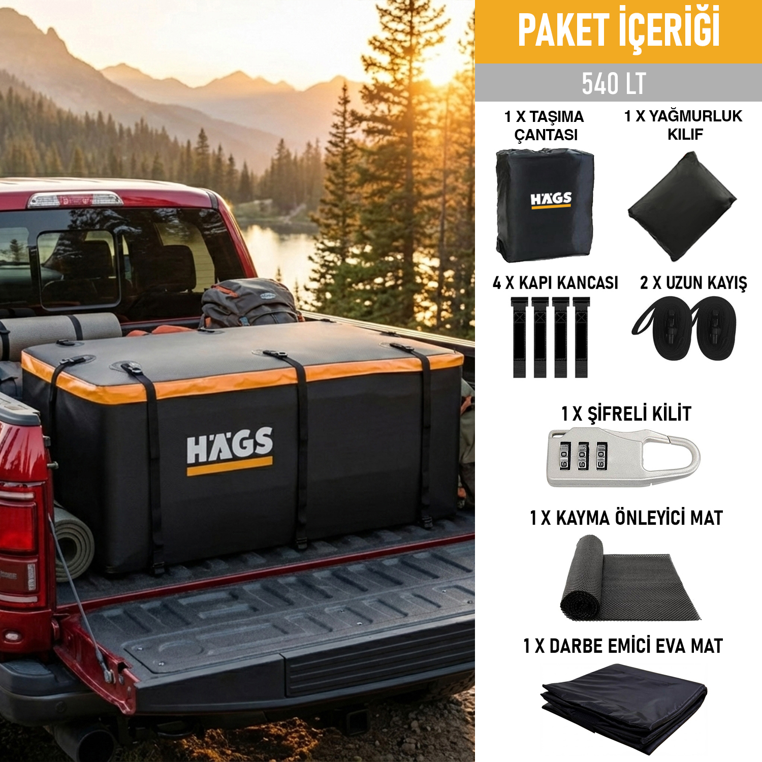 Haegs Araç Üstü Bagaj Çantası Pickup Bagaj içi Çantası Ağır Hizmet Tipi Su Geçirmez Tüm Araç Tavanları için Üst Rafı Çıtası Olan veya Olmayan 540L 150 x 60 x 60cm Siyah - Gri 3