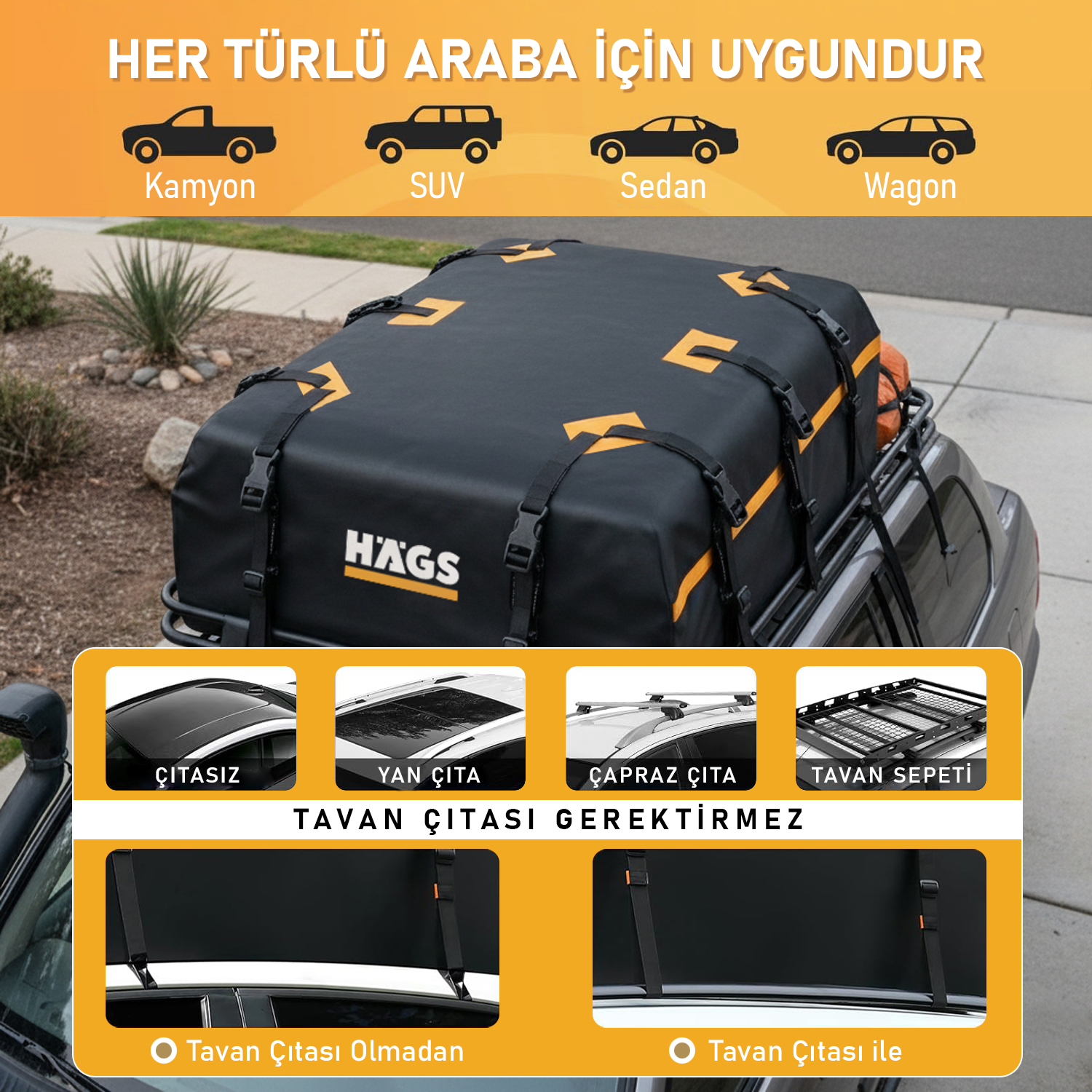 Haegs Araç Üstü Bagaj Çantası Port Bagaj Araç Üstü Tavan Çantası Ağır Hizmet Tipi Su Geçirmez Tüm Araç Tavanları için Üst Rafı Çıtası Olan veya Olmayan 415L 112 x 86 x 43cm Siyah - Gri 4