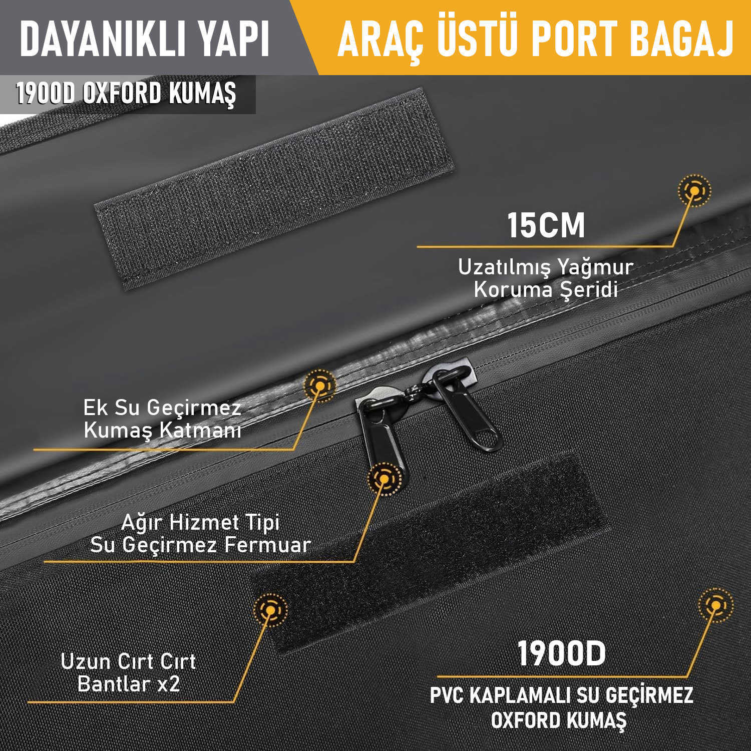 Haegs Araç Üstü Bagaj Çantası Port Bagaj Araç Üstü Tavan Çantası Ağır Hizmet Tipi Su Geçirmez Tüm Araç Tavanları için Üst Rafı Çıtası Olan veya Olmayan 415L 112 x 86 x 43cm Siyah - Gri 8