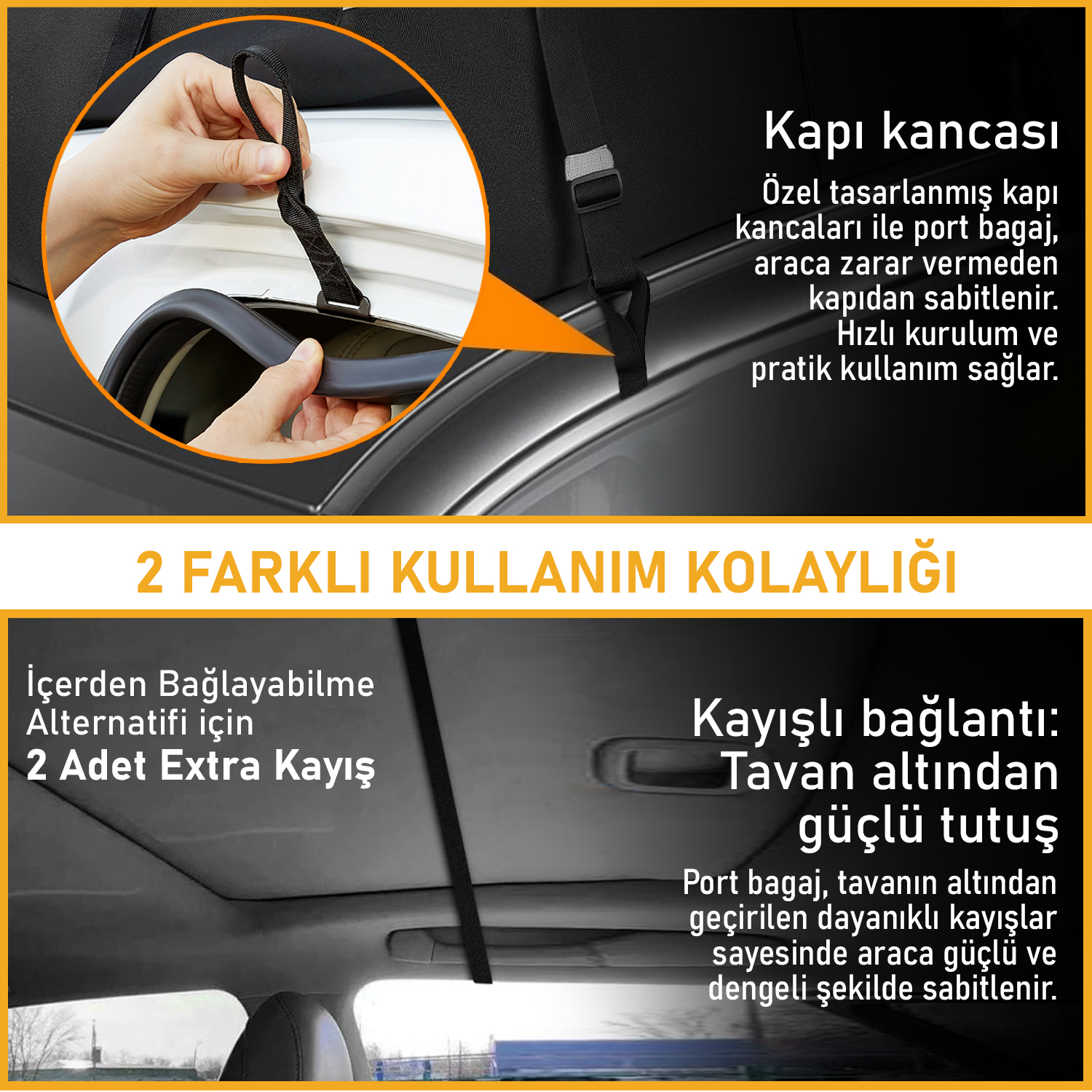 Haegs Araç Üstü Bagaj Çantası Port Bagaj Araç Üstü Tavan Çantası Ağır Hizmet Tipi Su Geçirmez Tüm Araç Tavanları için Üst Rafı Çıtası Olan veya Olmayan 570L 130 x 102 x 43cm Siyah - Turuncu 5