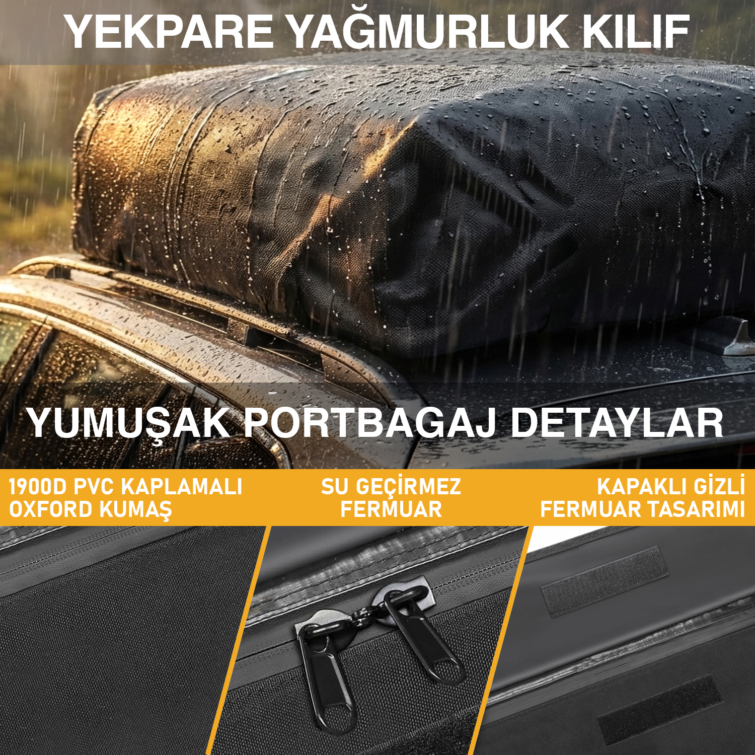 Haegs Araç Üstü Bagaj Çantası Port Bagaj Araç Üstü Tavan Çantası Ağır Hizmet Tipi Su Geçirmez Tüm Araç Tavanları için Üst Rafı Çıtası Olan veya Olmayan 415L 112 x 86 x 43cm Siyah - Turuncu 6