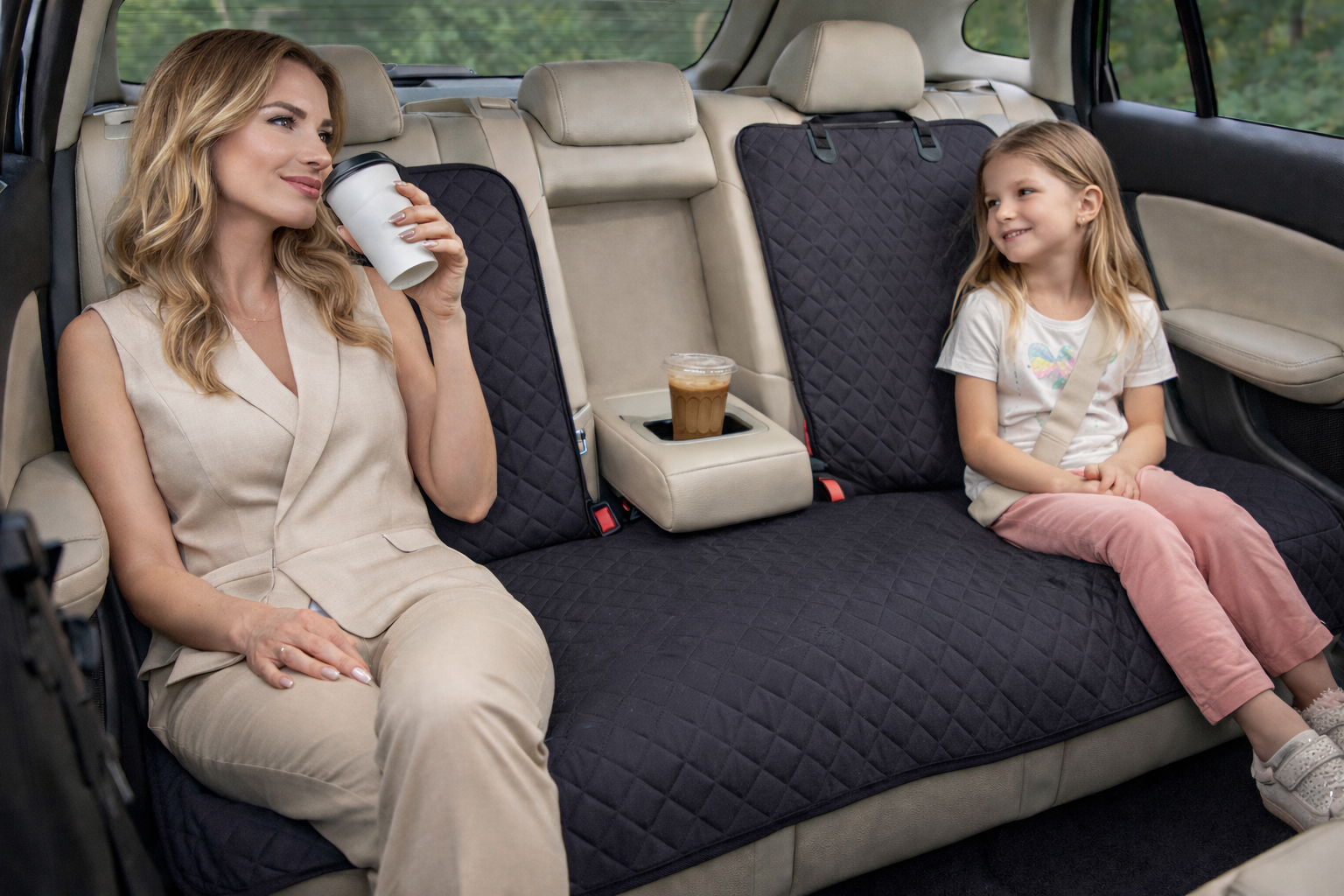 Haegs Araç Arka Koltuk Kılıfı - Evcil Hayvan Oto Köpek Koltuk Koruma Örtüsü Fermuarlı Konsol Bölmeli Kaymaz Ağır Hizmet Tipi Su Geçirmez Koltuk Koruyucu Kılıf Large 145cm Gri 4