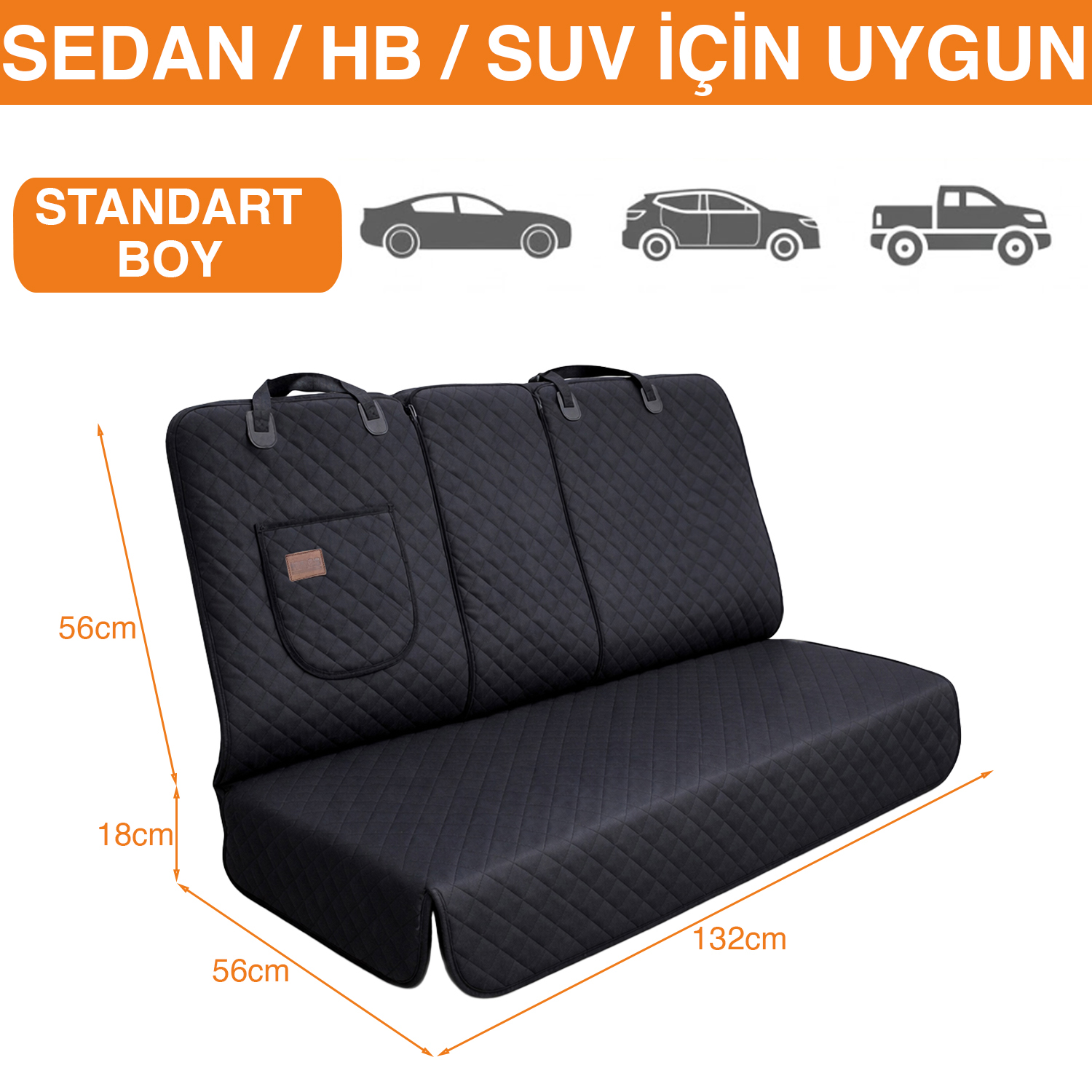 Haegs Araç Arka Koltuk Kılıfı - Evcil Hayvan Oto Köpek Koltuk Koruma Örtüsü Fermuarlı Konsol Bölmeli Kaymaz Ağır Hizmet Tipi Su Geçirmez Koltuk Koruyucu Kılıf Standart 132cm - Gri 2