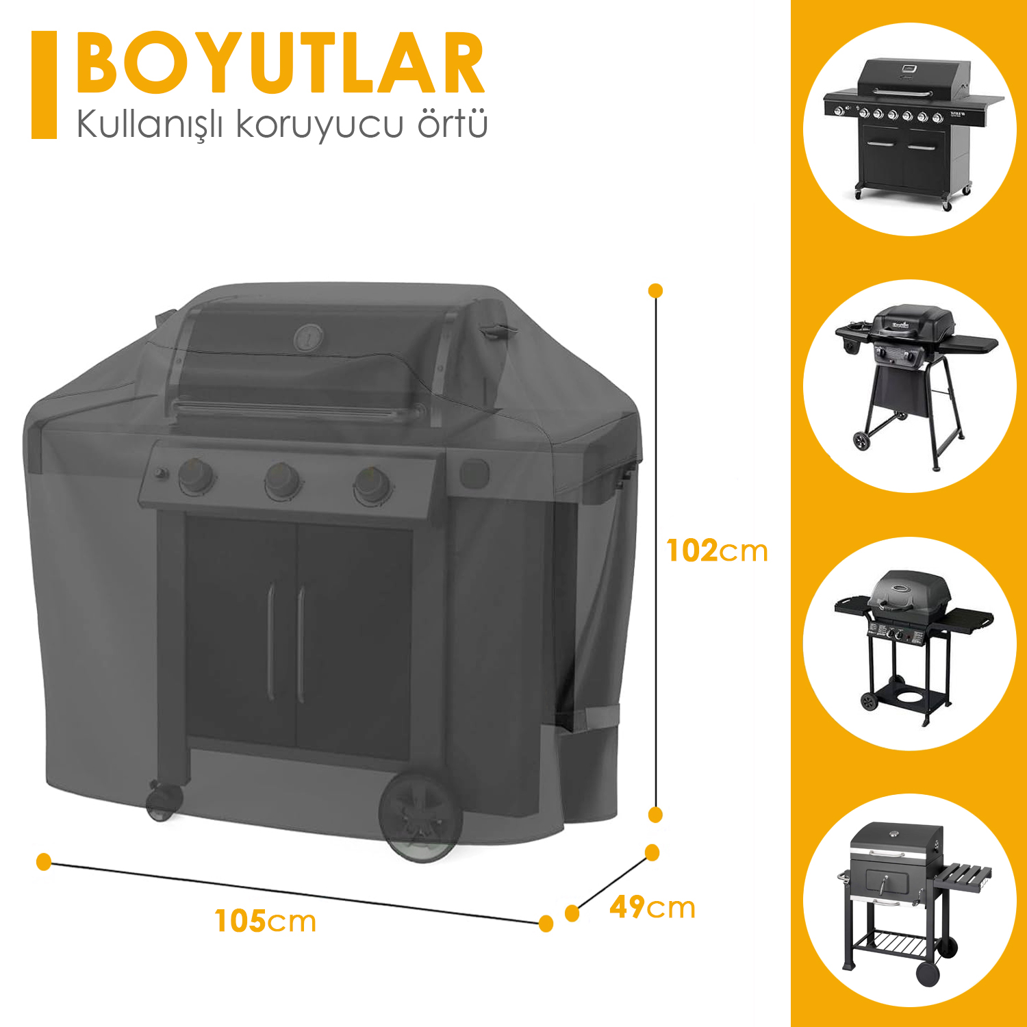 Haegs BBQ Mangal Örtüsü Gazlı Kömürlü Grill Koruma Brandası Su geçirmez Outdoor Dış Mekan Barbekü Mangal Kılıfı - 105-49-102 cm 2