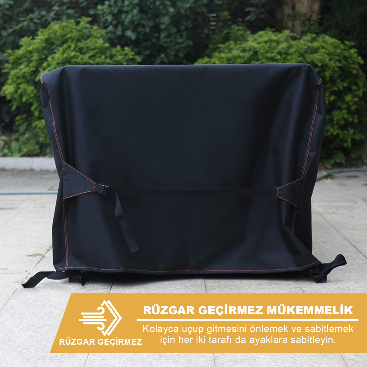 Haegs Bahçe Mobilyası Örtüsü 125x90x74cm Ağır Hizmet Oxford Kumaş Su Geçirmez Dış Mekan Veranda Masa Örtüsü Havalandırmalı Masa ve Sandalye Koruma Kılıfı 4